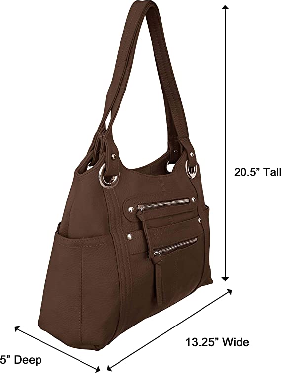 The measurements of the "Diane" Women's Black Leather Concealed Carry Handbag w/ Holster.