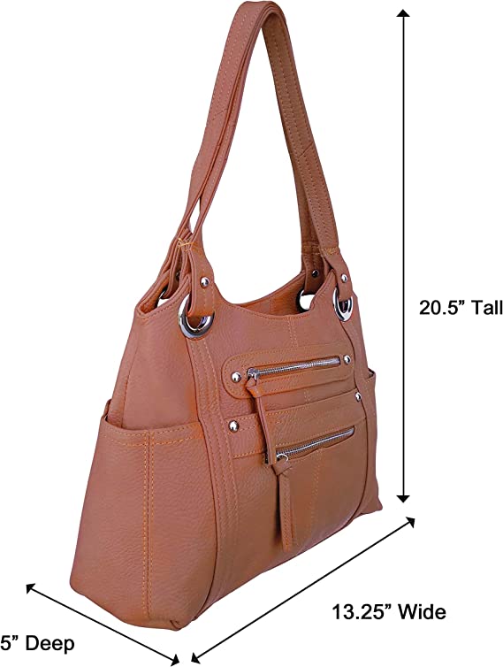 The measurements of a "Diane" Women's Black Leather Concealed Carry Handbag w/ Holster.