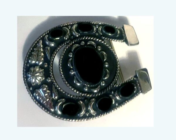 Onyx Stone Silver Horse Shoe Western Belt Buckle