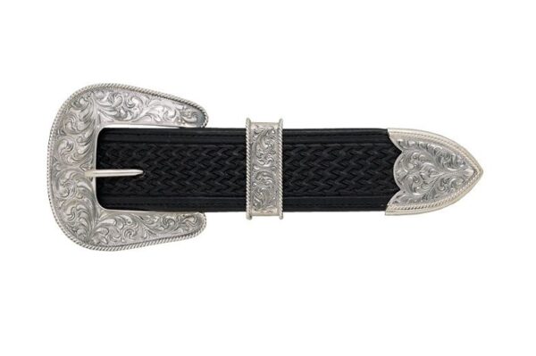 Antiqued Sterling Silver 3 Piece 1.5 Belt Buckle Set