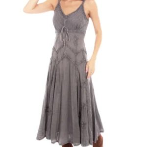 Scully Womens Full Length Grey Western Spaghetti Dress