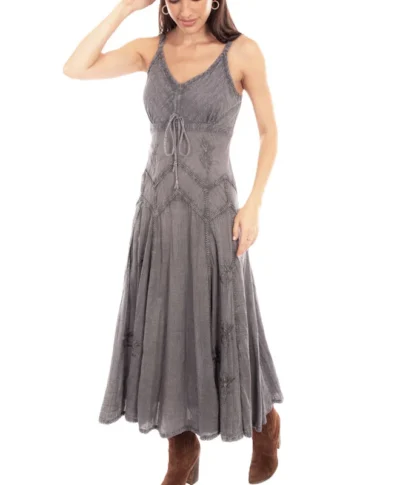 Scully Womens Full Length Grey Western Spaghetti Dress