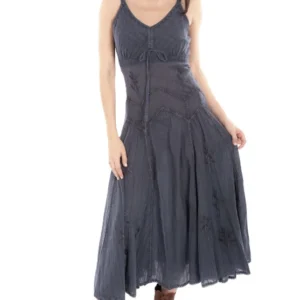 Scully Womens Full Length Grey Western Spaghetti Dress