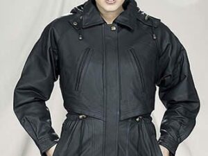 Womens Black Leather 3 by 4 length Duster Jacket Image