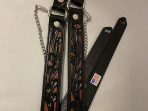 Brown and Black Inlay Leather Cowboy boot chains USA