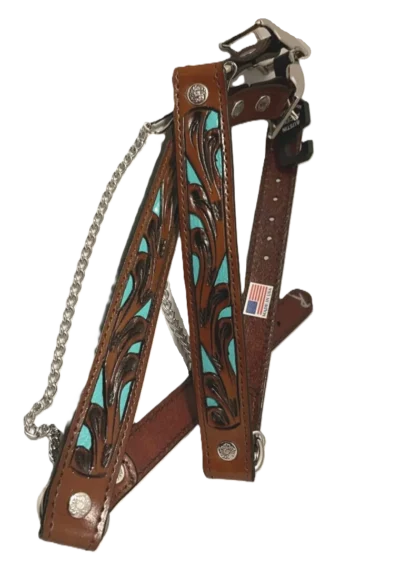 Turquoise Inlay brown Leather Cowboy boot chains