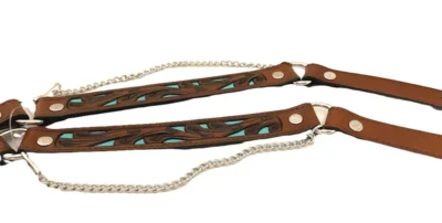 Turquoise Inlay brown Leather Cowboy boot chains