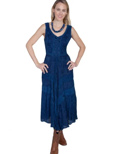 Scully Womens Full Length Blue Western Flowing Dress <div class=""> <ul> <li>100% Rayon</li> <li>Full Length</li> <li>SIZES; XS-2XL</li> </ul> </div> •