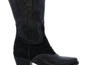 Basanti Side Zipper Black Leather Lace Women's Granny Boots.