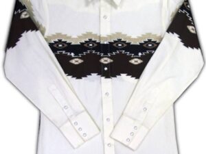 A white shirt with a black and brown pattern.