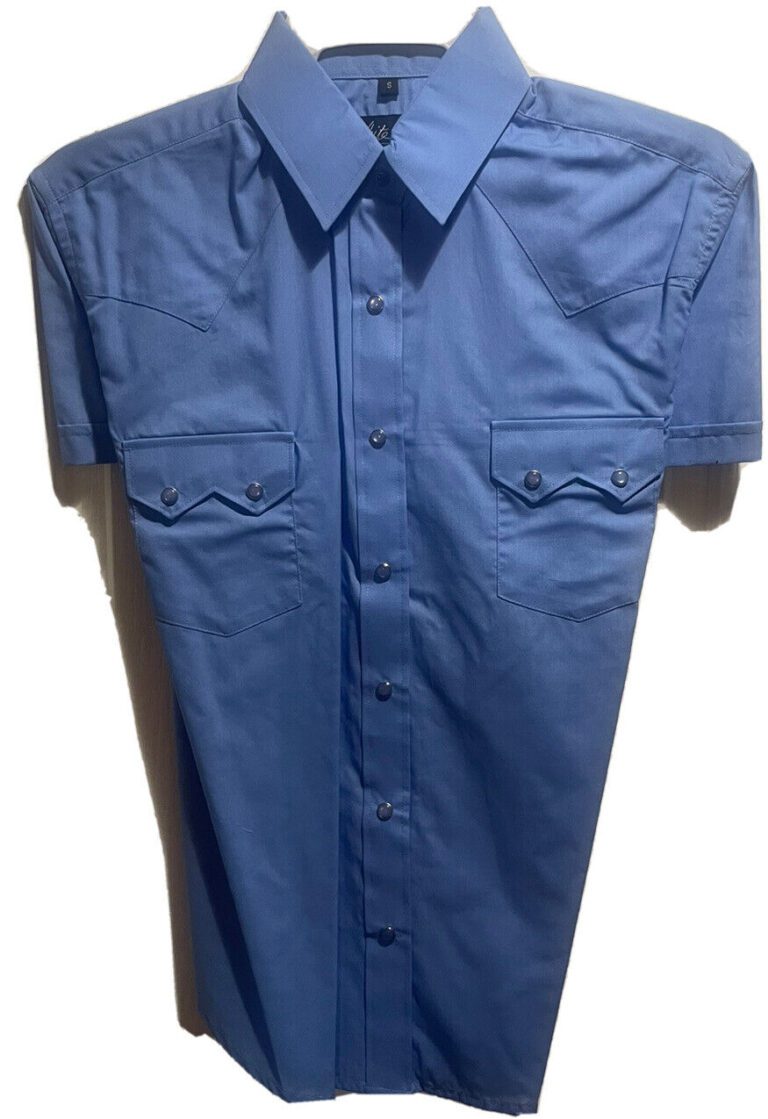 Womens Sawtooth Pocket Short Sleeve Blue Western Shirt