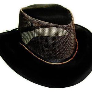 A "Soaka Breeze" Black Mesh Crown Aussie Hat UV rated with a mesh band.