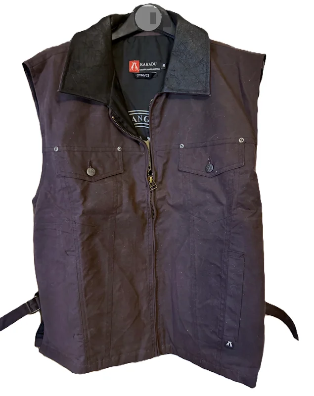 Western Cotton canvas concealed carry vest with leather collar