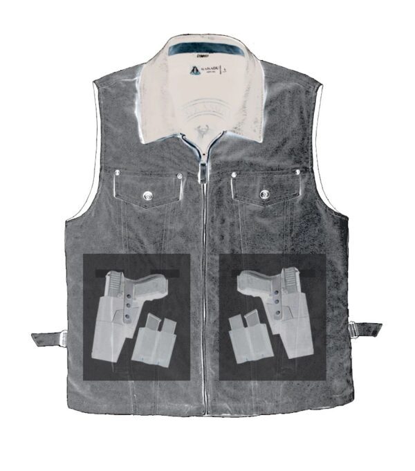 An image of the Men's Kelly vest Oilskin Brown concealed carry western vest MED with a gun in it.