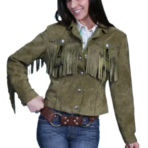 women's suede native beaded fringe western jacket