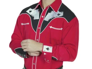 Hold em or fold em Men's Scully Red Retro Cards Embroidered Western shirt.