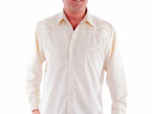 Hi-res Men's Scully Gunfighter Ivory Embroidered Western Shirt.