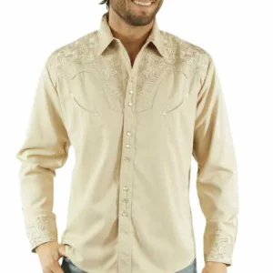 Scully Men's Ivory Embroidered Western Snap Shirt - XS to 4XL
