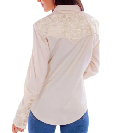 Scully Womens ivory Embroidered Western Shirt