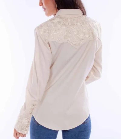 Scully Womens ivory Embroidered Western Shirt