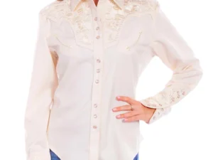 Scully Womens ivory Embroidered Western Shirt