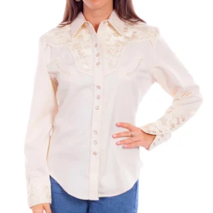 Scully Womens ivory Embroidered Western Shirt