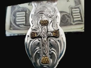 ilver Scroll Wide Engraved Western Money Clip