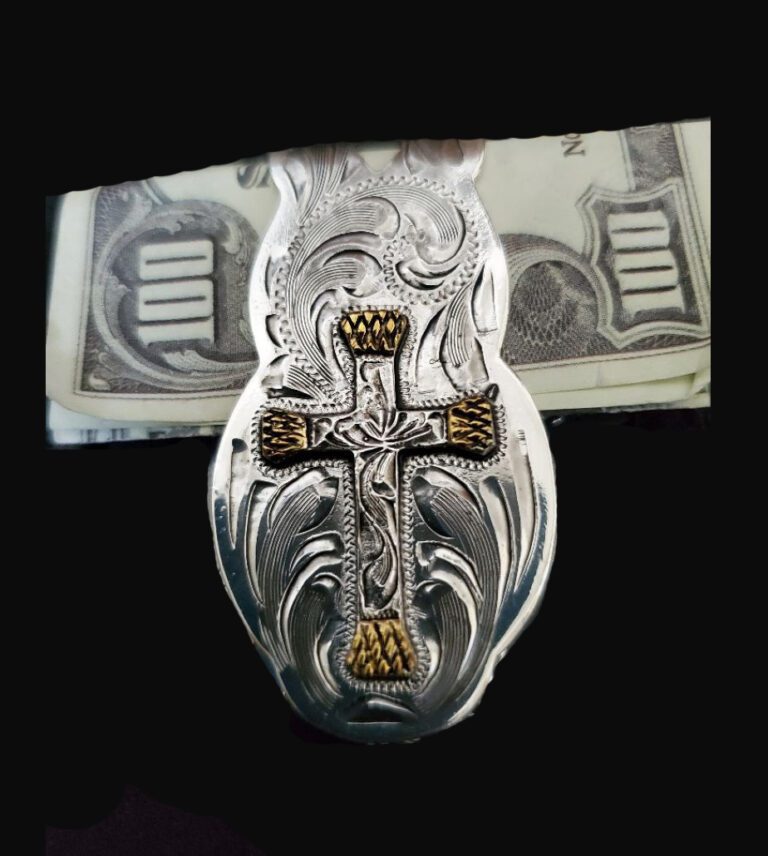 ilver Scroll Wide Engraved Western Money Clip