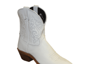 Womens White Leather Short Cowboy Boots USA made on a white background.