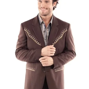 Scully Men's Diamond Embordered Brown Western Blazer - Cowboy Sport Coat