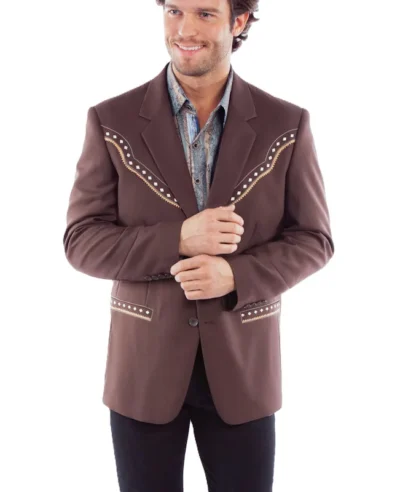 Scully Men's Diamond yoke chocolate Brown Western sport coat Blazer.