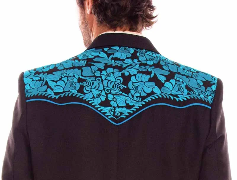 Scully Men's Turquoise & Black Western Sport Coat - Gunfighter Embroidered 3 Scully Men's Turquoise Western Sport Coat - Gunfighter Embroidered