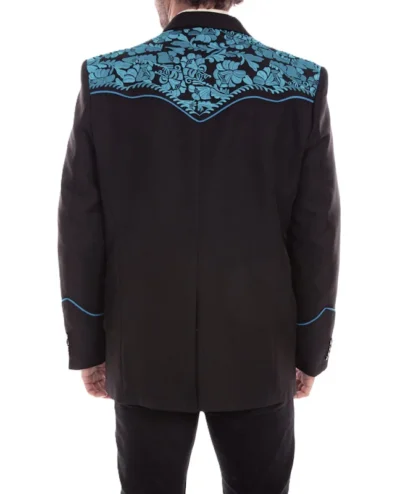 Scully Men's Gunfighter Turquoise Embroidered Black Western Sport Coat.