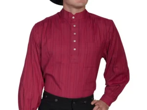 men's tombstone burgundy banded collar shirt