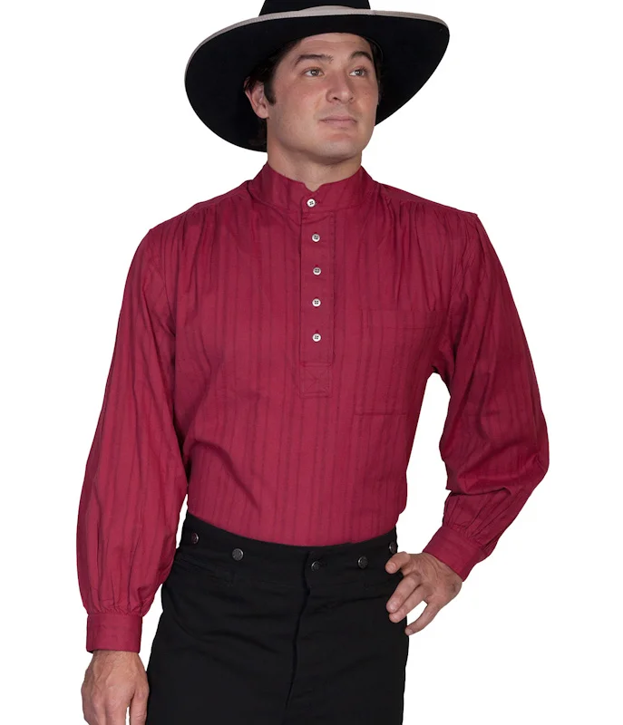 men's tombstone burgundy banded collar shirt