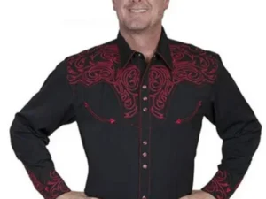 mens scroll embroidered pearl snap western shirt