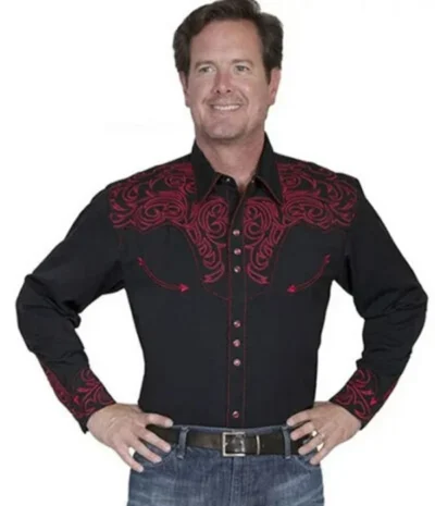 mens scroll embroidered pearl snap western shirt