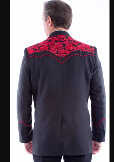 Scully Men's Gunfighter Red Embroidered Black Western Sport Coat sizes 36-48 •