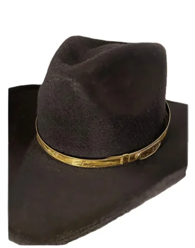 <div class="qsc-html-content"> Solid Bar Laser Etched Gold Cowboy Hat Band <ul> <li>Hook Closure</li> <li>1/2" wide.</li> <li>Fits up to 25"</li> </ul> </div> •