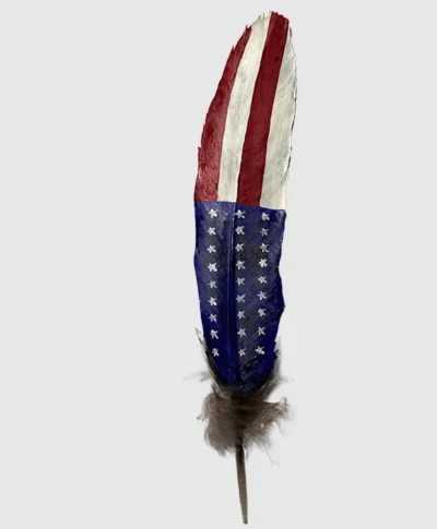 <strong>HAND PAINTED USA FLAG  Turkey Feather for a Cowboy Hat </strong> <ul style="list-style: square inside none;"> <li>Turkey Feather from the Wing</li> <li>Natural color</li> <li>Stick it in your side hat band</li> </ul> •