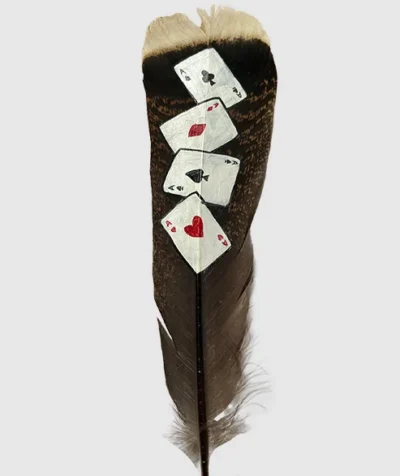 <strong>HAND PAINTED Four Aces  Turkey Feather for a Cowboy Hat </strong> <ul style="list-style: square inside none;"> <li>Turkey Feather</li> <li>Natural color</li> <li>Stick it in your side hat band</li> </ul> •