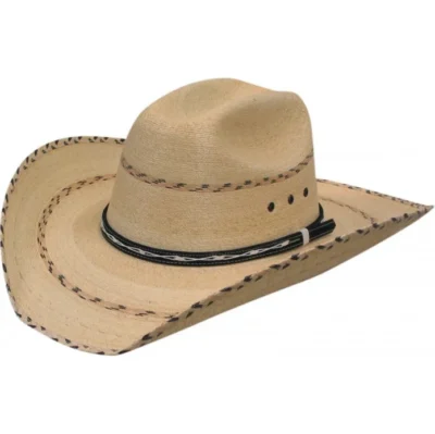 Fine Sahuayo Palm Black Pinto stripe Straw Cowboy hat •