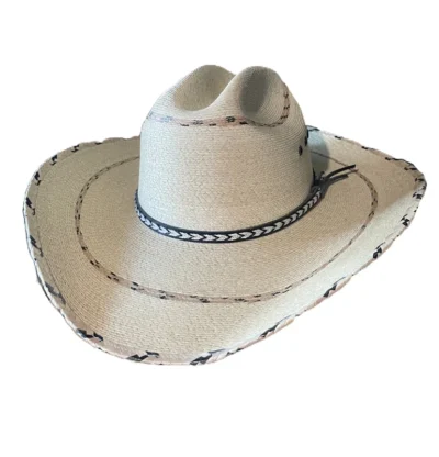 Fine Sahuayo Palm leaf Cowboy Hat with black pinto stripe