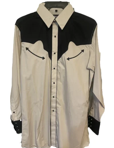 <div class="qsc-html-content"> <p>Men's Black and Brown Two Tone Piped Retro Western Shirt</p> <ul style="list-style: square inside none;"> <li>65% Poly /35% Cotton</li> <li>Pearl Snaps</li> <li>large</li> </ul> </div> Condition: New •