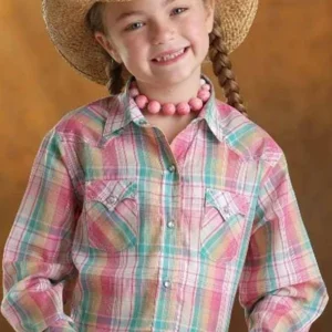 girls pink plaid western shirt