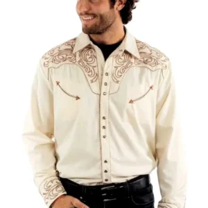 Scully Men's Cream Scroll Embroidered Western Shirt with Pearl Snaps - S to 4XL