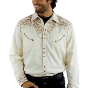 Scully Men’s Brown Scroll Embroidered Western Shirt - Pearl Snaps