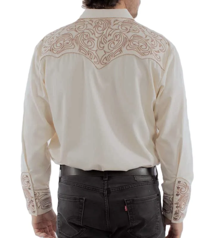 Scully Men's Cream Scroll Embroidered Western Shirt with Pearl Snaps - S to 4XL 2 Scully Men's Cream Scroll Embroidered Western Shirt with Pearl Snaps - S to 4XL