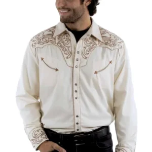 Scully Men’s Brown Scroll Embroidered Western Shirt - Pearl Snaps - S to 4XL