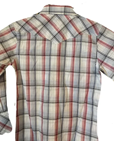 Kids red white and blue pearl snap plaid western shirt